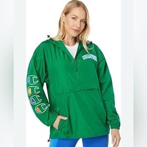 Champion Green Half-Zip Hoodie with Logo Sleeves